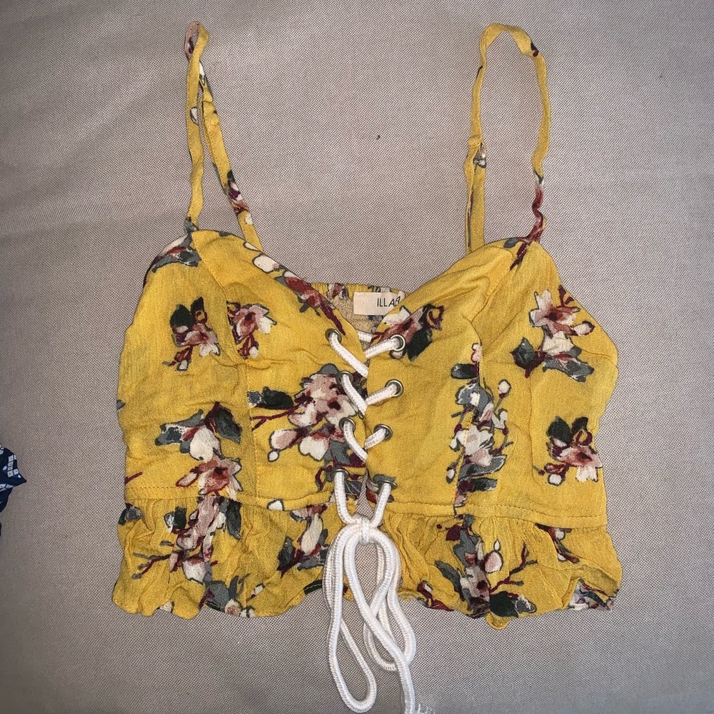Floral Yellow Lace up crop top